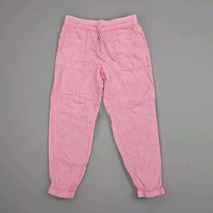 Athleta Pink Linen Joggers Pants Womens Size 12 Drawstring Pockets Beach Summer